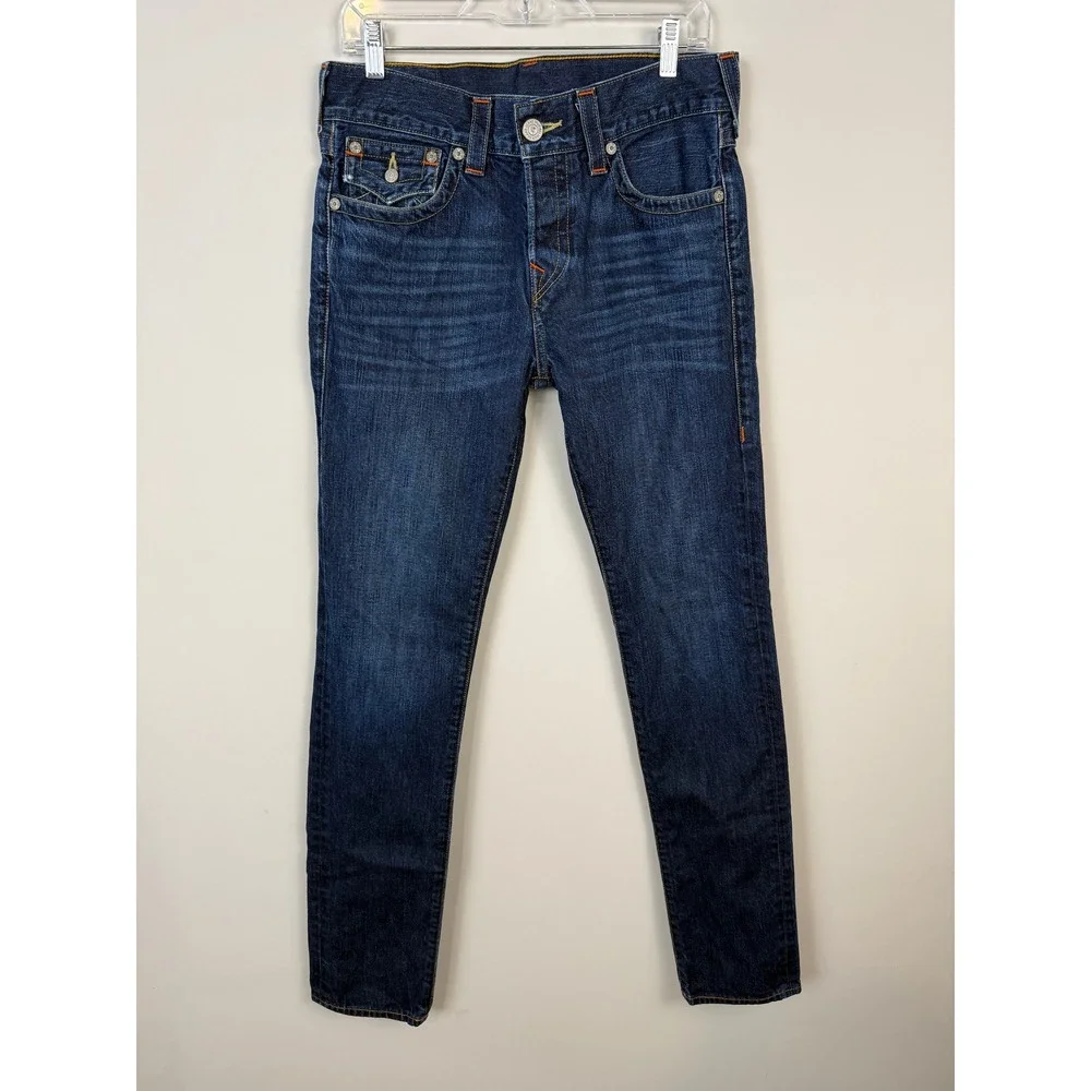 True Religion Rocco Relaxed Skinny Jeans Mens 30 Blue Indigo Flap Pocket Denim‎